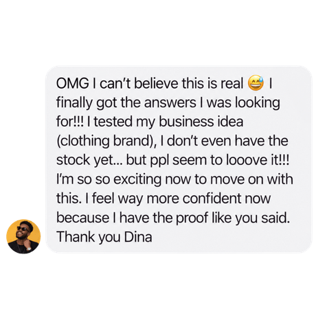 Student testimonial: tested a clothing brand before buying stock and gained confidence from customer interest.